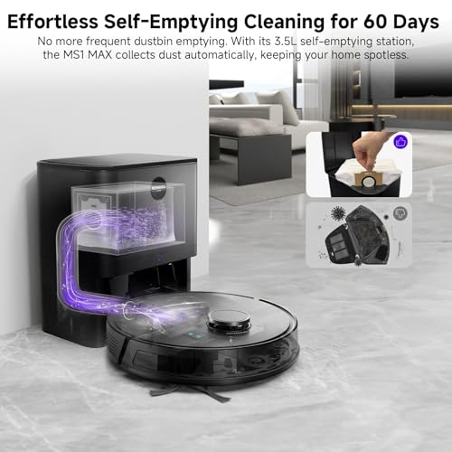 MONSGA Robot Vacuum with Mop, Strong Suction, Lidar Navigation, Self-Empty Station, 180mins Runtime, Voice Control