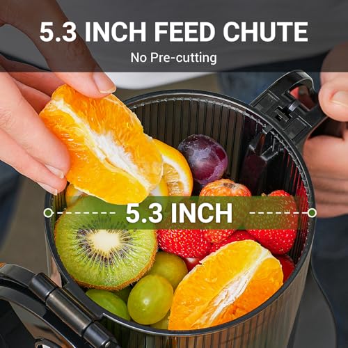 AMZCHEF Cold Press Juicer 250W - Liberate Your Hands! Slow Juicer 2L Capacity for Whole Fruit & Vegetable - Triple Filter, Safety Lock - Classic Black