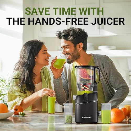 AMZCHEF Cold Press Juicer 250W - Liberate Your Hands! Slow Juicer 2L Capacity for Whole Fruit & Vegetable - Triple Filter, Safety Lock - Classic Black
