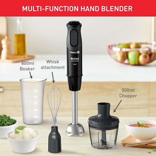 Tefal Optichef Hand Stick Blender: 20 Speeds, Powelix Blades, 1000W, 800ml Beaker, Chopper - Black