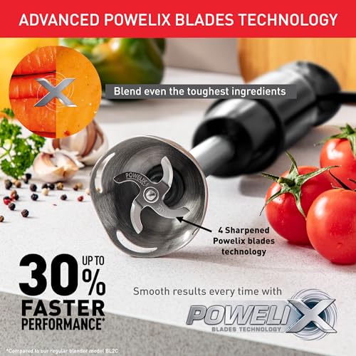 Tefal Optichef Hand Stick Blender: 20 Speeds, Powelix Blades, 1000W, 800ml Beaker, Chopper - Black