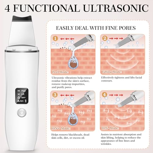Skin Scrubber Exfoliating Device: Face Cleanser & Blackhead Remover - Pores Cleaning & Wrinkle Remover - 4 Modes - USB Rechargeable