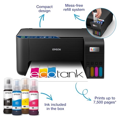 Epson EcoTank ET-2861 Multifunction Printer, Wi-Fi, Ink Tank, 3-Year Ink, Black