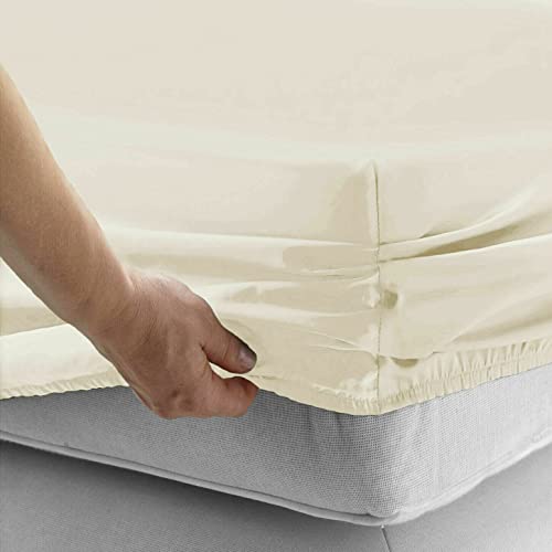 Luxurious Soft Cotton Fitted Bedsheet Set - Breathable & Durable Sheets for Peaceful Sleep - Home, Hotels, Spa (Cream, King)