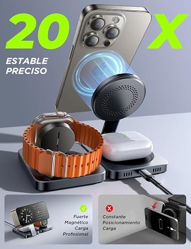 LISEN 3-in-1 Wireless Charging Station for iPhone, Apple Magsafe Charger Stand - Qi2 Charger, Magnetic Charging Dock Pad - Pro Max, iWatch, Airpods