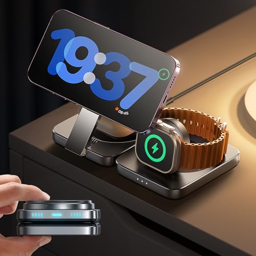 LISEN 3-in-1 Wireless Charging Station for iPhone, Apple Magsafe Charger Stand - Qi2 Charger, Magnetic Charging Dock Pad - Pro Max, iWatch, Airpods