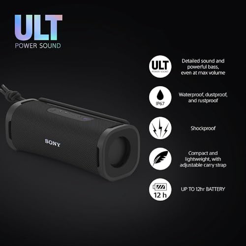 Sony ULT FIELD 1 Portable Speaker: Bluetooth, Deep Bass, IP67 Waterproof - 12hr Battery - Clear Call Quality - Black