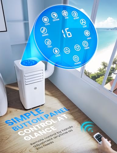 Portable Air Conditioner 9000 BTU 4-in-1 Dehumidifier & Fan - Remote Control, Digital Display - 2 Speeds, 24H Timer - 269sq.ft Room