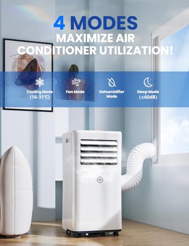 Portable Air Conditioner 9000 BTU 4-in-1 Dehumidifier & Fan - Remote Control, Digital Display - 2 Speeds, 24H Timer - 269sq.ft Room