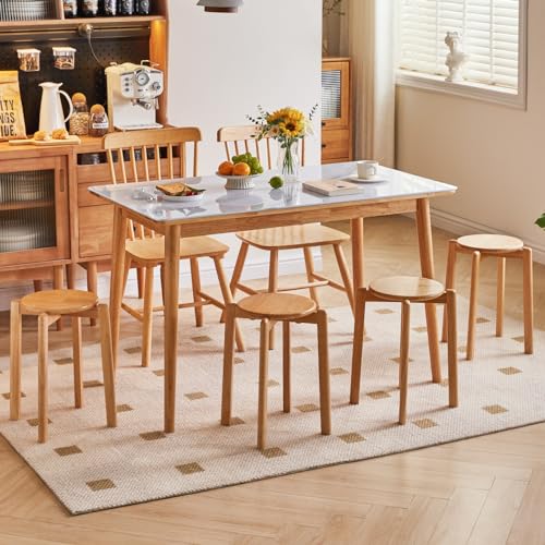 YMYNY Solid Wood Round Stool Set - Stackable Small Stools for Living Room, Kitchen - Shoes Change & Dressing Stool - Natural Color