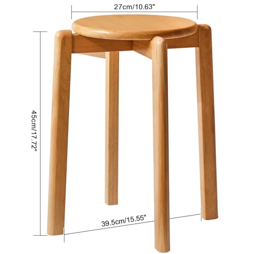 YMYNY Solid Wood Round Stool Set - Stackable Small Stools for Living Room, Kitchen - Shoes Change & Dressing Stool - Natural Color