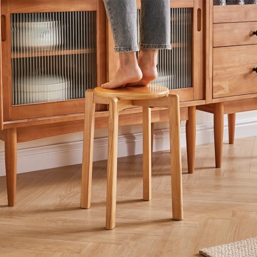 YMYNY Solid Wood Round Stool Set - Stackable Small Stools for Living Room, Kitchen - Shoes Change & Dressing Stool - Natural Color