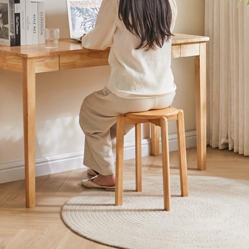 YMYNY Solid Wood Round Stool Set - Stackable Small Stools for Living Room, Kitchen - Shoes Change & Dressing Stool - Natural Color
