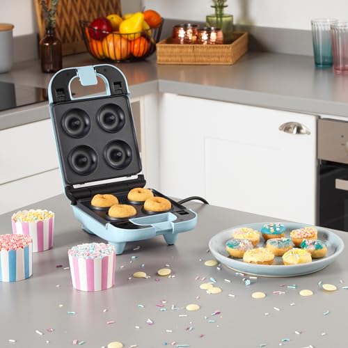 Giles & Posner Mini Treat Maker: Doughnuts, Cake Pops, Waffle Iron - Non-Stick Plates, Easy Clean - Children’s Baking - Pastel Blue
