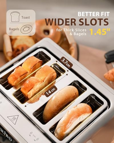ZACHVO 4-Slice Toaster: Dual Controls, Extra-Wide Slots, Smart Touchscreen, 6 Browning Levels