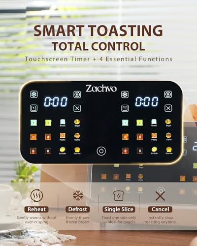 ZACHVO 4-Slice Toaster: Dual Controls, Extra-Wide Slots, Smart Touchscreen, 6 Browning Levels