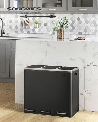 SONGMICS 3 x 18L Recycling Bin with Soft-Close Lids & Pedals