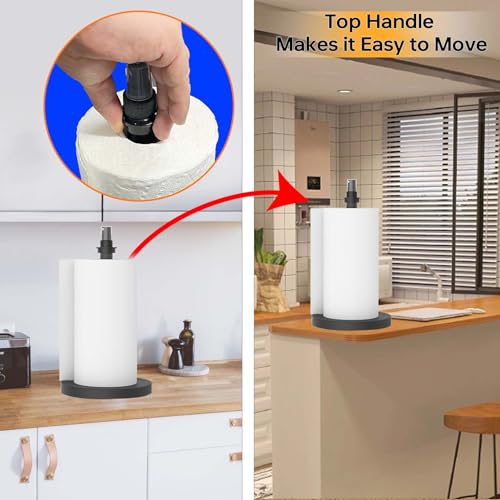 Manduoye Paper Towel Holder w/ Spray Bottle, One-Handed Operation, Non Slip Base - Countertop Kitchen & Bathroom Accessory