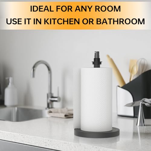 Manduoye Paper Towel Holder w/ Spray Bottle, One-Handed Operation, Non Slip Base - Countertop Kitchen & Bathroom Accessory