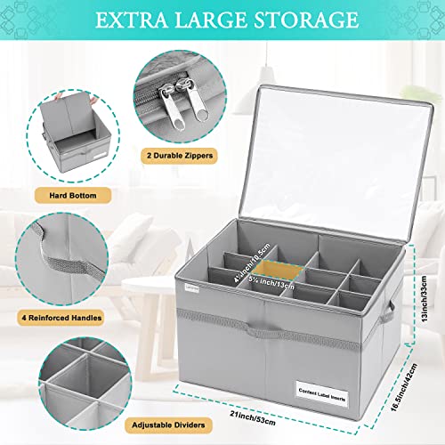 LUVHOMEE Shoe Organizer: Large Clear Box for 16 Pairs, Foldable Bins with Reinforced Handles, Space-Saving Grey Holder