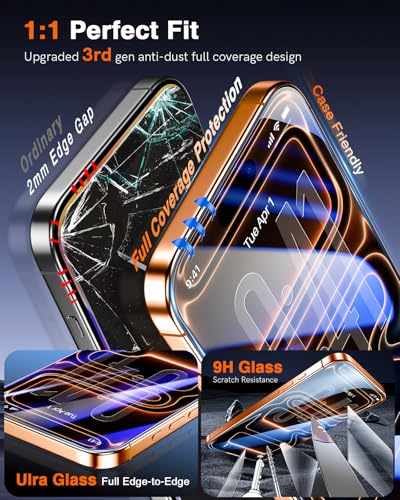 LK iPhone 17 Pro Max Screen Protector, HD Clear Tempered Glass, Anti-Scratch, 9H Hardness, Military Grade, Easy Install