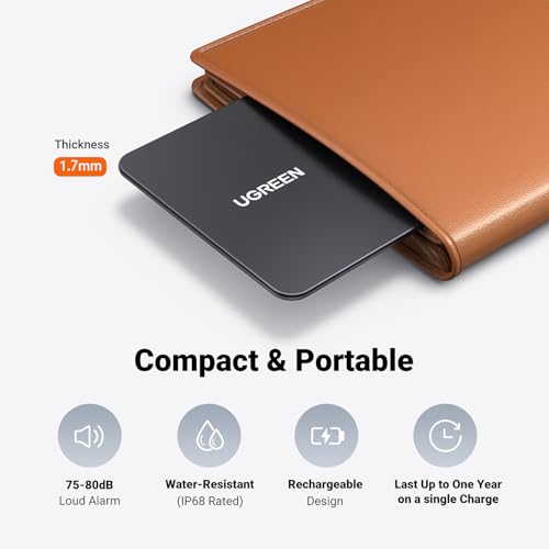UGREEN Slim Wallet Tracker: 1.7mm Thin, Rechargeable, Apple Find My Compatible, IP68 Waterproof, Bluetooth Card for Wallet