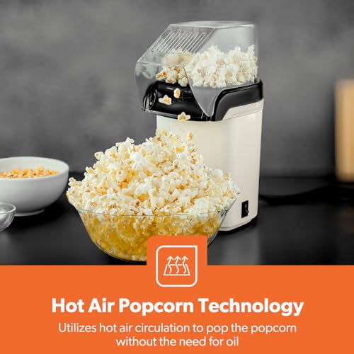 Geepas Popcorn Maker: Hot, Fresh, Healthy Theater-Style Popcorn | 1200W, Oil-Free, Attractive Design | On/Off Switch, 2-Year Warranty