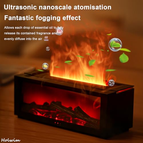 Holwim Fireplace Oil Diffuser, Aromatherapy 150ml Mist Humidifier - Remote Control, 7 Colors Flame Diffusers - Home Office