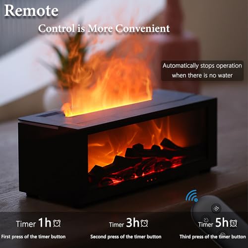 Holwim Fireplace Oil Diffuser, Aromatherapy 150ml Mist Humidifier - Remote Control, 7 Colors Flame Diffusers - Home Office