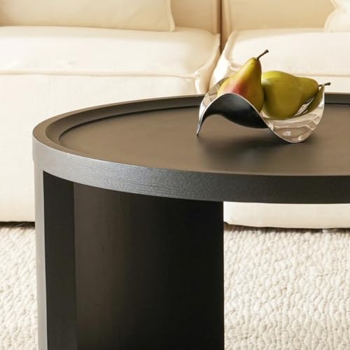 Cagnolier Round Coffee Table Set: Modern Pine Wood Side Table for Living Room Sofa, Space-Saving Design, 80x46cm Black