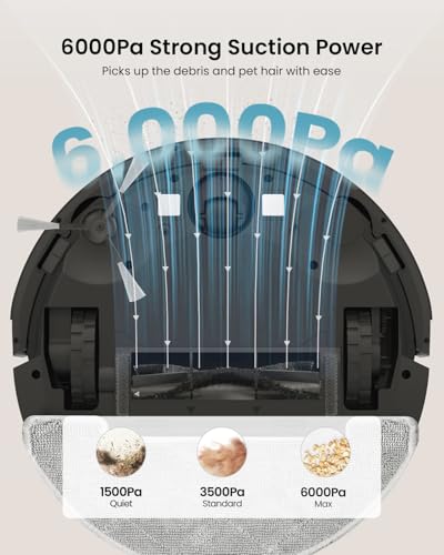 Vexilar Self-Emptying Robot Vacuum: Laser Navigation, 60 Days Hands-Free Cleaning, 6000Pa Suction for Floors, Carpets