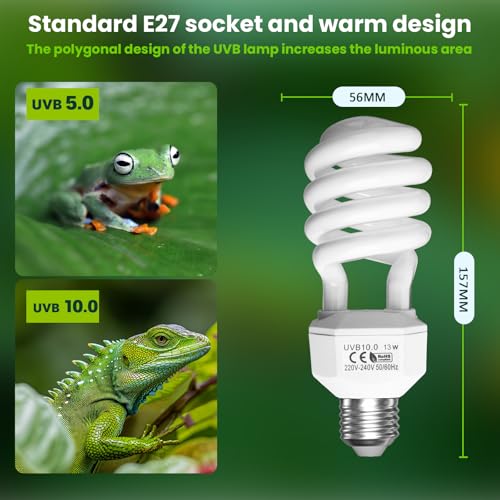 Bonlux 26W UVA UVB Light Bulb for Reptiles E27 Screw Base - Ideal for Amphibians, Snakes, Lizards, Turtles