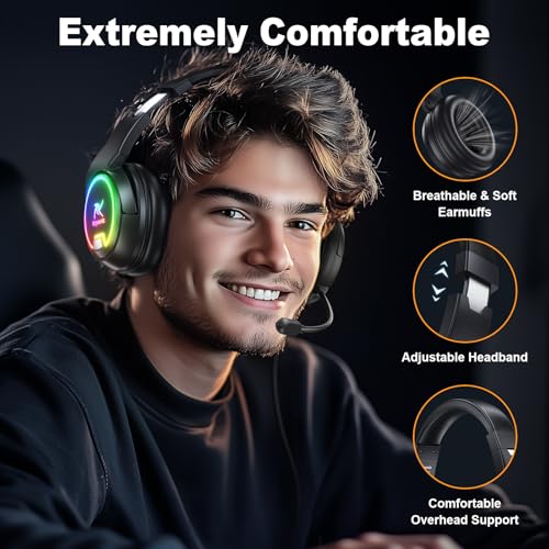 PG4 Gaming Headset: PC PS5 PS4 Switch 3.5mm Headphones with Mic, Surround Sound, LED Lights