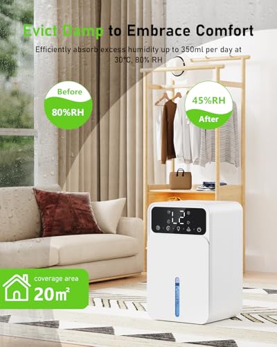 Quiet 1500ML Home Dehumidifier, Portable with Timer & Lights