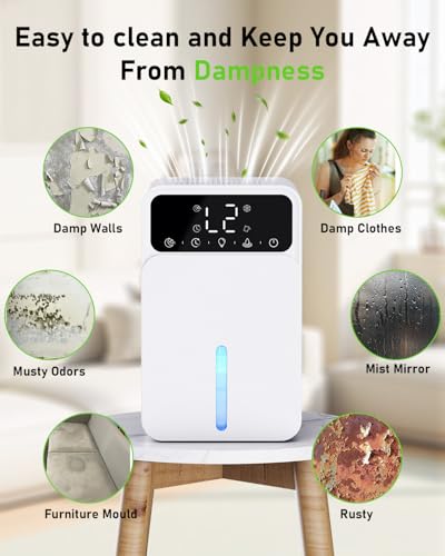 Quiet 1500ML Home Dehumidifier, Portable with Timer & Lights