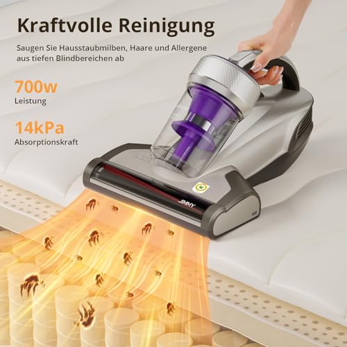 Jimmy JV35 Mattress Vacuum Cleaner with UV-C Light, 700W, 14KPa Suction - Ideal for Bed Sheets, Sofa, Pillows