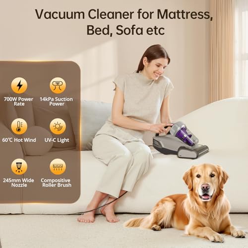 Jimmy JV35 Mattress Vacuum Cleaner with UV-C Light, 700W, 14KPa Suction - Ideal for Bed Sheets, Sofa, Pillows