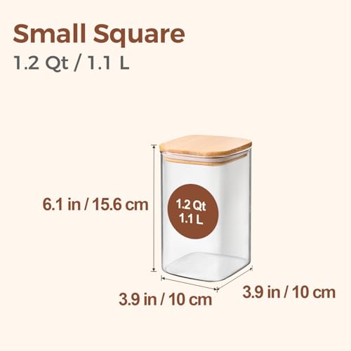 ComSaf Glass Storage Containers 1.1L, Set of 9 Bamboo Lids - Food Pantry Organizers for Flour Tea Coffee