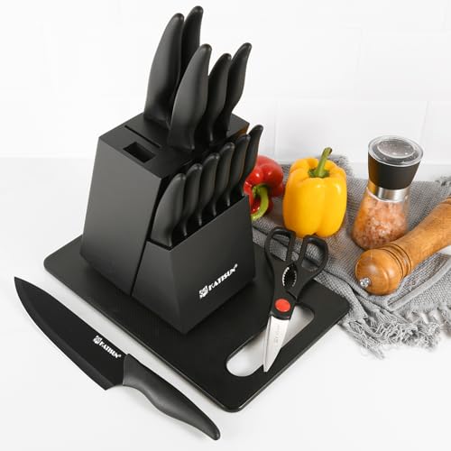 Chef's Delight Knife Set with Block & Sharpener, 16pcs - German Stainless Steel, Scissors, Cutting Board