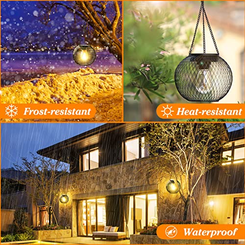 KagoLing Solar Lanterns: 2 Pack Outdoor Garden Hanging Lights, IP65 Waterproof, Auto On/Off, Metal Yard Art for Patio Fence - Warm White