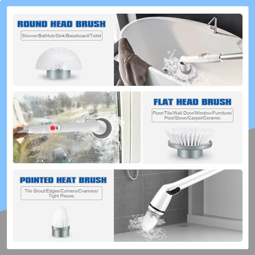 Spin Scrubber: Cordless Rechargeable Cleaning Brush with 3 inch Brush Heads, Adjustable Arm for Bathroom, Kitchen, Window