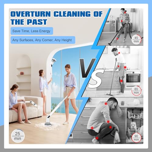 Spin Scrubber: Cordless Rechargeable Cleaning Brush with 3 inch Brush Heads, Adjustable Arm for Bathroom, Kitchen, Window