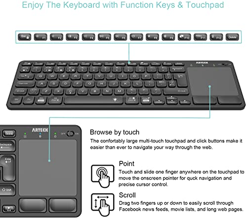 Arteck 7-Color Backlit Bluetooth TV Keyboard with Touchpad
