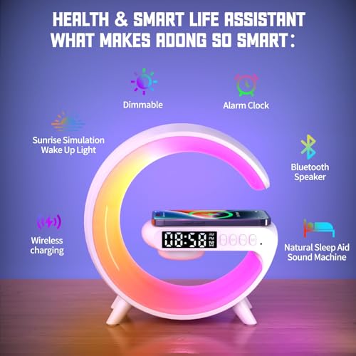 Smart Lamp Alarm Clock Speaker Wireless Charger 15W RGB Color Changing - Bedroom Gift