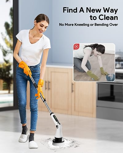 Leebein Electric Spin Scrubber: Upgraded Cleaning Tool with Long Handle & 8 Brush Heads - Remote Control Bathroom Floor Cleaner