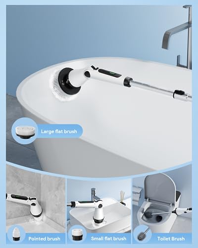 Leebein Electric Spin Scrubber: Upgraded Cleaning Tool with Long Handle & 8 Brush Heads - Remote Control Bathroom Floor Cleaner