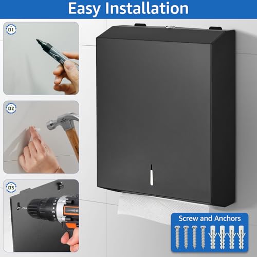 Modunful Wall Mount Paper Towel Dispenser - Large Capacity Stainless Steel, Commercial Hand Towel Holder for Bathrooms & Public Places