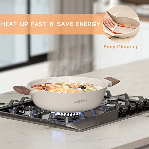 DEZIN 5-QT Dual Sided Nonstick Shabu Pot for Hotpot, 12 Inch Divider, Induction Cooktop, Gas Stove, Soup Ladle