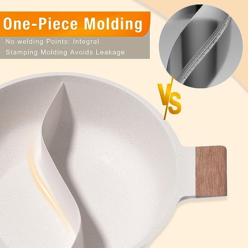 DEZIN 5-QT Dual Sided Nonstick Shabu Pot for Hotpot, 12 Inch Divider, Induction Cooktop, Gas Stove, Soup Ladle