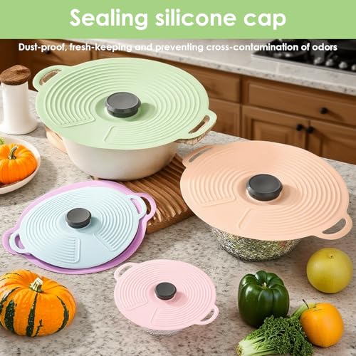 ZONJIE Silicone Lids Food Covers Set, Reusable Heat Resistant Microwave Covers for Bowls, Plates, Pans - Lock Tight Seal
